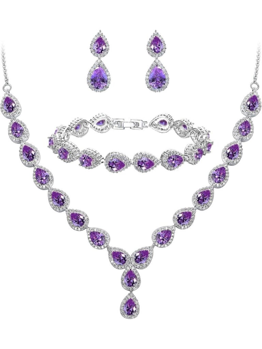 Elegant CZ Wedding Jewelry Set: Necklace, Bracelet & Earrings for Women